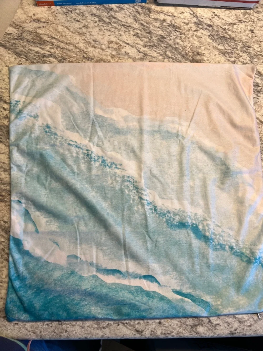 Coastal Wave Square Pillow Cover in Teal and Cream 19.5 x 19.5 inch NWOT